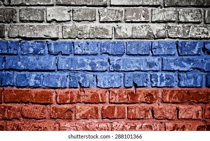 Russia Flag Painted On Old Brick Wall Texture Background