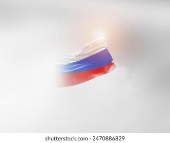 Bandera de Rusia ondeando fondo de luz escondido en el cielo.