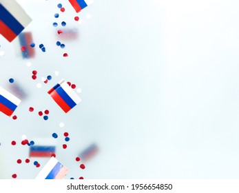 Russia Independence Day And National Flag . State Holiday Sovereignty. Concept Freedom, Patriotism And Memory. Symbol Olympic Team.