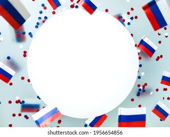 Russia Independence Day And National Flag . State Holiday Sovereignty. Concept Freedom, Patriotism And Memory. Symbol Olympic Team.