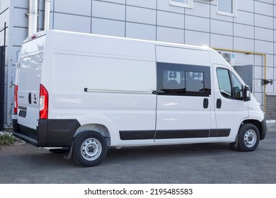 Russia, Izhevsk - August 20, 2021: Fiat Showroom. New Modern Ducato Van In Dealer Showroom. Back And Side View. Famous World Brand. Modern Transportation.