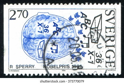 RUSSIA KALININGRAD, 20 OCTOBER 2013: Stamp Printed By Sweden, Shows Nobel Prize Winners In Physiology Or Medicine, Roger Sperry, 1981, Brain Functions, Circa 1984