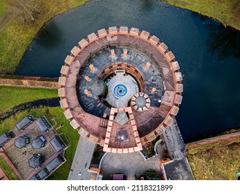 Russia, Kaliningrad. Aerial Photography. Fortress tower dating from the mid-nineteenth century. Located in the center of Kaliningrad on the Verkhneye Lake shore.