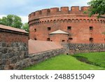 Russia, Kaliningrad. Don fortress tower was built in 1853 in the neo-Romanesque monumental style.