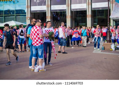 Russia, Kaliningrad, June 16, 2018: Croatian football fans and suppoters on the Kaliningrad Central Square before the FIFA World Cup match between Croatia and Nigeria. - Shutterstock ID 1114069703