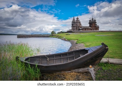 Russia, Karelia, Kizhi Island. Boat On The Shore Of Lake Onega
