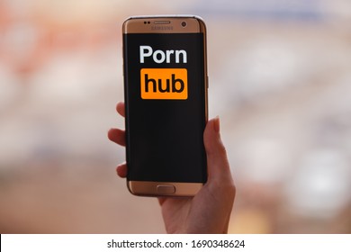 Russia, Kazan Apr 1, 2020: Pornhub logo displayed on smartphone