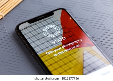 Russia, Kazan Apr 1, 2020: Vsco Photo Editing App On Apple Iphone X Screen