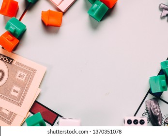 Russia, Kazan - April 3, 2019: Monopoly Board Game Pieces.