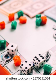 Russia, Kazan - April 3, 2019: Monopoly Board Game Pieces.