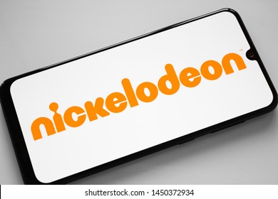 Russia, Kazan May 1 2019: The Nickelodeon Logo, Pictured On The Spine Of A Childrens Book, On 18th December 2017. Nickelodeon Is An American Cable And Satellite Television Network. 