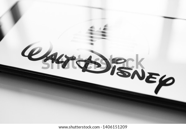 RUSSIA, KAZAN MAY 1, 2019: Walt Disney company logo on the smartphone screen on a white background