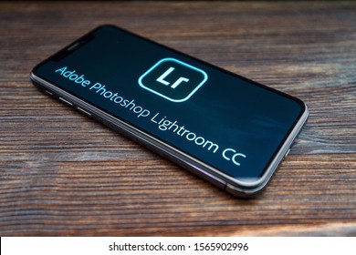 Russia, Kazan May 28 2019: Lightroom Application On IPhone X Screen. Lightroom Photo Processing Program.