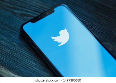 Russia, Kazan Sep 2 2019: Twitter application icon on Apple iPhone X smartphone screen close-up. Twitter app icon. Social media icon. Social network