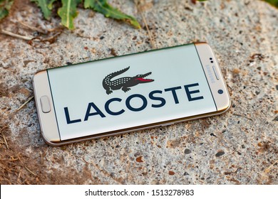 Russia, Kazan Sep 2 2019: Lacoste Logo On The Mobile Device. Lacoste Is A Clothing Company Based In Paris, France.