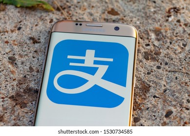 Russia, Kazan Sep 2 2019: Alipay Logo On Smartphone