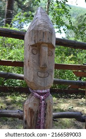 RUSSIA - KEMEROVO, June 11, 2022: Wooden Sculpture Of Pagan Idol. The Object Of Worship Of The Slavic Peoples In Siberia, Museum-reserve Tomsk Pisanitsa