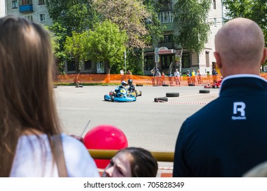 Russia, Kirov - June, 12, 2017: Car And Kart Driver During The Open Competitions In The Birthday Of City Kirov