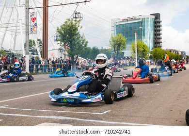 Russia, Kirov - June, 12, 2017: Car And Kart Driver During The Open Competitions In The Birthday Of City Kirov