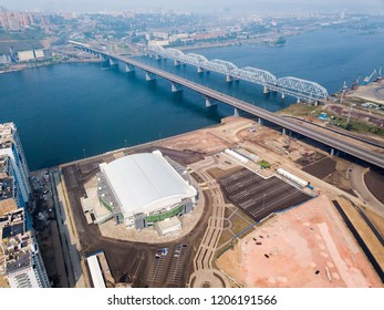 Russia, Krasnoyarsk - July 23, 2018: PLATINUM ARENA ICE ARENA. The Venue For The FIGURE SKATING Competition, From Dron Aerial Photography