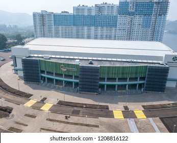 Russia, Krasnoyarsk - July 23, 2018: PLATINUM ARENA ICE ARENA. The Venue For The FIGURE SKATING Competition, From Dron Aerial Photography