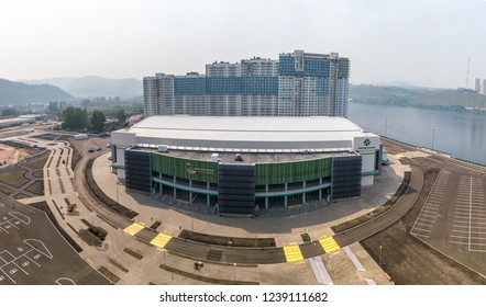 Russia, Krasnoyarsk - July 23, 2018: PLATINUM ARENA ICE ARENA. The Venue For The FIGURE SKATING Competition, From Dron Aerial Photography