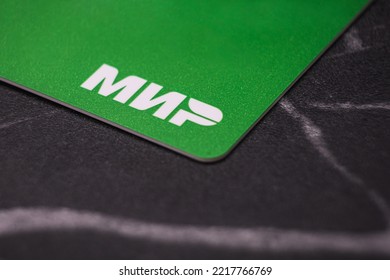 Russia, Krasnoyarsk, October 10, 2022:  Bank Card Of The Russian Payment System Mir