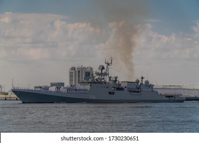 Russia. Kronshtadt. Chinese Navy Destroyer Passes Along Kronstadt During The Celebration Of The Day Of The Navy. 28 July 2019.