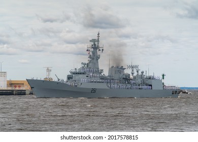 Russia. Kronstadt. The Pakistan Navy Frigate Zulfikar Passes Near Kronstadt During The Naval Parade On July 25, 2021.