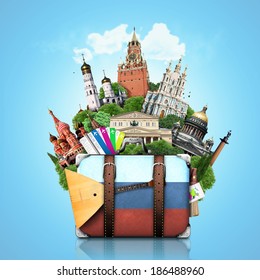 Russia, Landmarks Moscow, Retro Suitcase, Travel