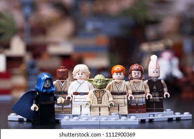 RUSSIA, May 16, 2018. Constructor Lego Star Wars. Jedi, Members Of The High Council, Mace Windu, Yoda, Obi-Wan Kenobi, Ki-Adi-Mundi, Qui-Gon Jinn