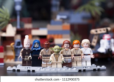 RUSSIA, May 16, 2018. Constructor Lego Star Wars. Jedi, Members Of The High Council, Mace Windu, Yoda, Obi-Wan Kenobi, Ki-Adi-Mundi, Qui-Gon Jinn