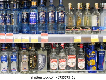 Russia Moscow 1.05.2020 Fresh Russian Vodka On Store Shelves.