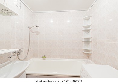 Russia, Moscow- April 22, 2020: interior room apartment modern bright cozy atmosphere. general cleaning, home decoration, preparation of house for sale. modern bathroom, sink, decor elements, toilet
