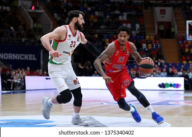 Russia. Moscow. Arena Megasport. April 4, 2019. Tornike Shengelia & Will Clyburn During The Euroleague Basketball Match 2018/2019 Between CSKA (Russia) & Baskonia (Spain)