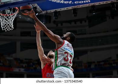 Russia. Moscow. Arena Megasport. April 4, 2019. Sergio Rodriguez & Darrun Hilliard During The Euroleague Basketball Match 2018/2019 Between CSKA (Russia) & Baskonia (Spain)