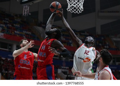 Russia. Moscow. Arena Megasport. April 16, 2019. Othello Hunter & Ilimane Diop During The Euroleague Basketball Match 2018/2019 Between CSKA (Russia) & Baskonia (Spain)