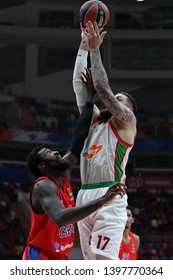 Russia. Moscow. Arena Megasport. April 16, 2019. Othello Hunter & Vincent Poirier During The Euroleague Basketball Match 2018/2019 Between CSKA (Russia) & Baskonia (Spain)