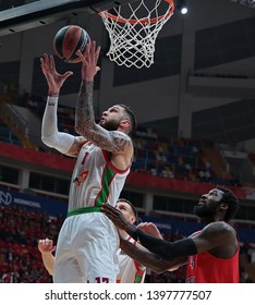 Russia. Moscow. Arena Megasport. April 16, 2019. Vincent Poirier & Othello Hunter During The Euroleague Basketball Match 2018/2019 Between CSKA (Russia) & Baskonia (Spain)