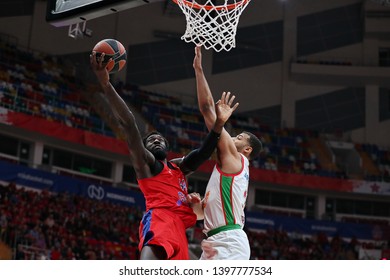 Russia. Moscow. Arena Megasport. April 16, 2019. Othello Hunter & Shavon Shields During The Euroleague Basketball Match 2018/2019 Between CSKA (Russia) & Baskonia (Spain)