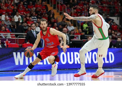 Russia. Moscow. Arena Megasport. April 16, 2019. Sergio Rodriguez & Vincent Poirier During The Euroleague Basketball Match 2018/2019 Between CSKA (Russia) & Baskonia (Spain)