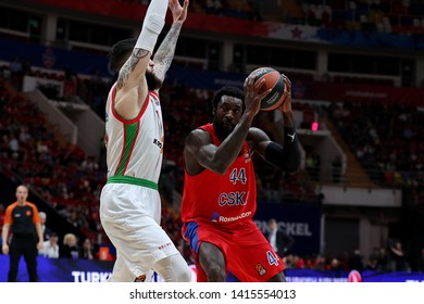 Russia. Moscow. Arena Megasport. April 18, 2019. Vincent Poirier & Othello Hunter During The Euroleague Basketball Match 2018/2019 Between CSKA (Russia) & Baskonia (Spain)