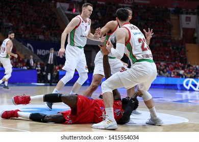 Russia. Moscow. Arena Megasport. April 18, 2019. Othello Hunter & Tornike Shengelia During The Euroleague Basketball Match 2018/2019 Between CSKA (Russia) & Baskonia (Spain)