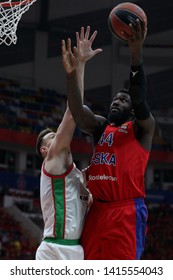 Russia. Moscow. Arena Megasport. April 18, 2019. Johannes Voigtmann & Othello Hunter During The Euroleague Basketball Match 2018/2019 Between CSKA (Russia) & Baskonia (Spain)