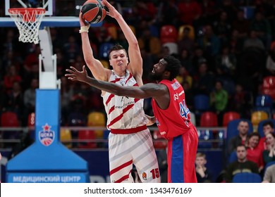 Russia. Moscow. Arena Megasport. March 8, 2019. Kaleb Tarczewski And Othello Hunter During The Euroleague Basketball Match 2018/2019 Between CSKA (Russia) & Olimpia (Italy)