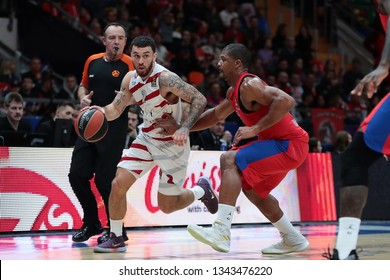 Russia. Moscow. Arena Megasport. March 8, 2019. Mike James And Kyle Hines During The Euroleague Basketball Match 2018/2019 Between CSKA (Russia) & Olimpia (Italy)