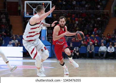 Russia. Moscow. Arena Megasport. March 8, 2019. Alen Omic And Sergio Rodriguez During The Euroleague Basketball Match 2018/2019 Between CSKA (Russia) & Olimpia (Italy)