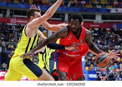 Russia. Moscow. Arena Megasport. March 21, 2019. Tarik Beberovic & Othello Hunter During The Euroleague Basketball Match 2018/2019 Between CSKA (Russia) & Fenerbahce (Turkey)