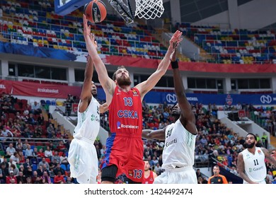 Russia. Moscow. Arena Megasport. October 18, 2018. Markel Brown, Sergio Rodriguez & Michael Eric During The Euroleague Basketball Match 2018/2019 Between CSKA (Russia) & Darussafaka (Turkey)