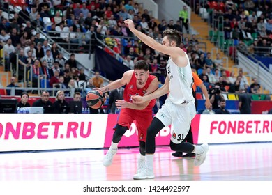 Russia. Moscow. Arena Megasport. October 18, 2018. Nando De Colo & Zanis Peiners During The Euroleague Basketball Match 2018/2019 Between CSKA (Russia) & Darussafaka (Turkey)